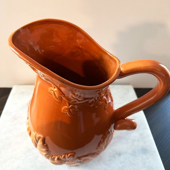 Harvest Pitcher - Burnt Orange Ceramic Pitcher with Fall Motif - Picture 3 of 5